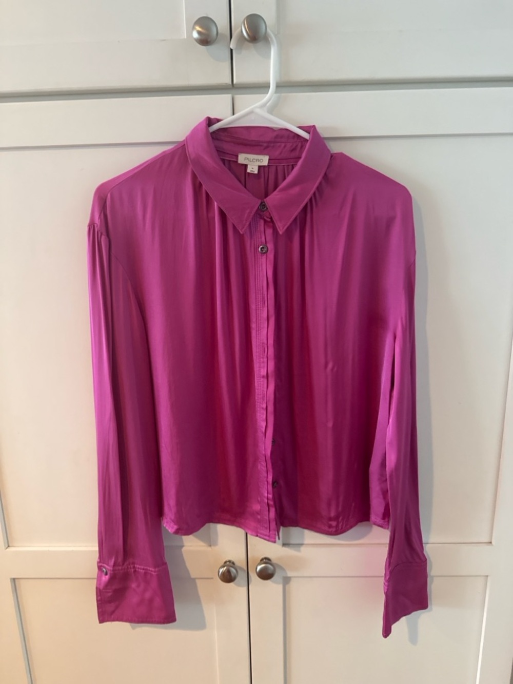 Pilcro Fuchsia Button-Up Silk Blouse